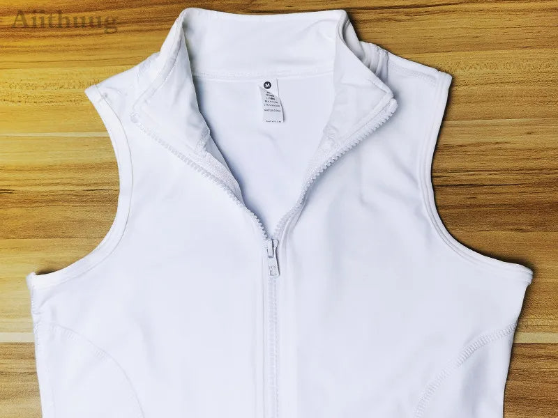 Women's Athletic Zip-Up Sleeveless Vest for Running & Yoga