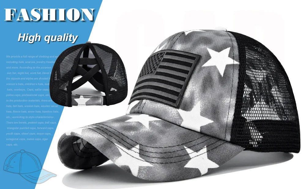 Unisex American Flag Ponytail Baseball Cap