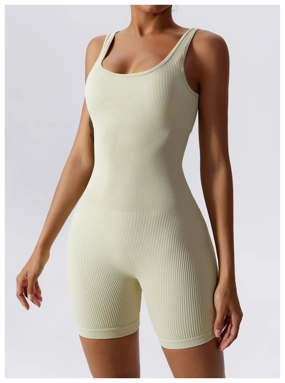 Seamless Ribbed Yoga Romper with Tummy Control