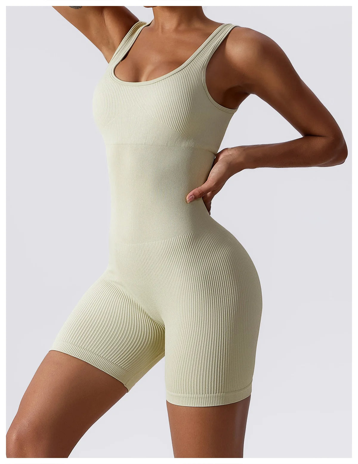 Seamless Ribbed Yoga Romper with Tummy Control