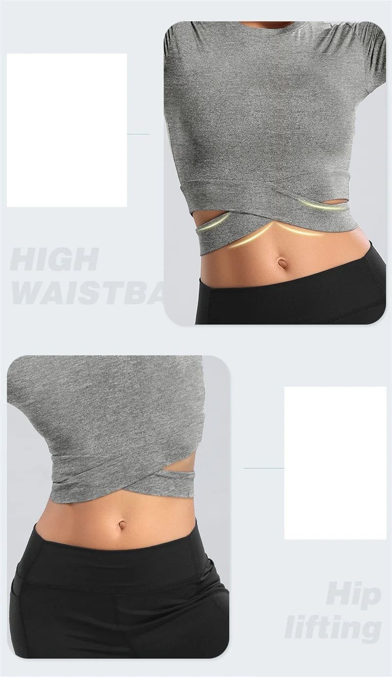 Criss Cross Waist Long Sleeve Yoga Crop Top