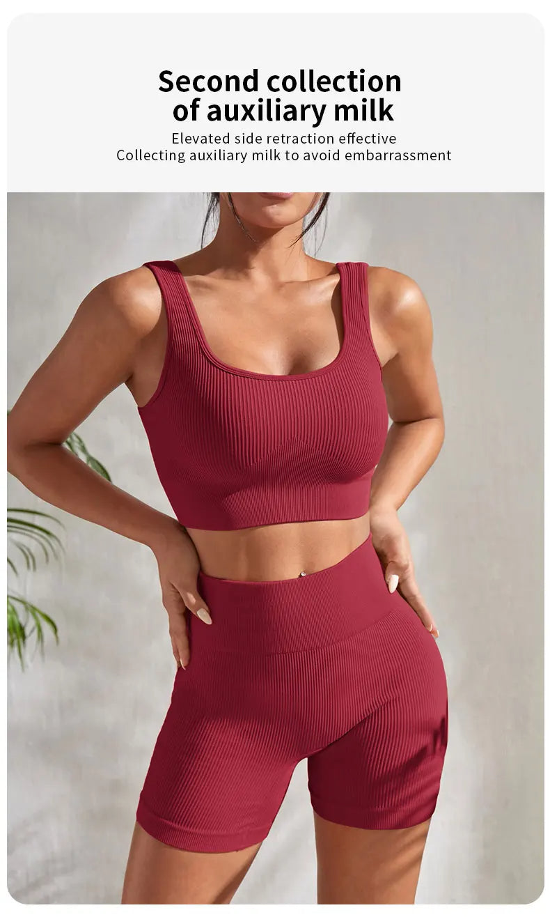 Seamless Ribbed Yoga Set - 2 Piece Workout Outfit