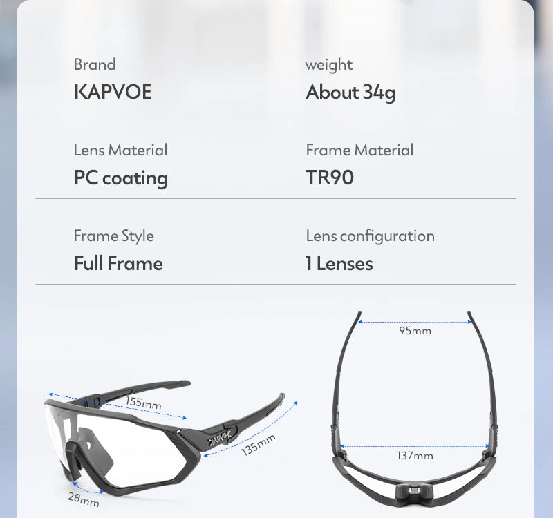 Kapvoe Photochromic Running Sunglasses - Unisex Sports Eyewear