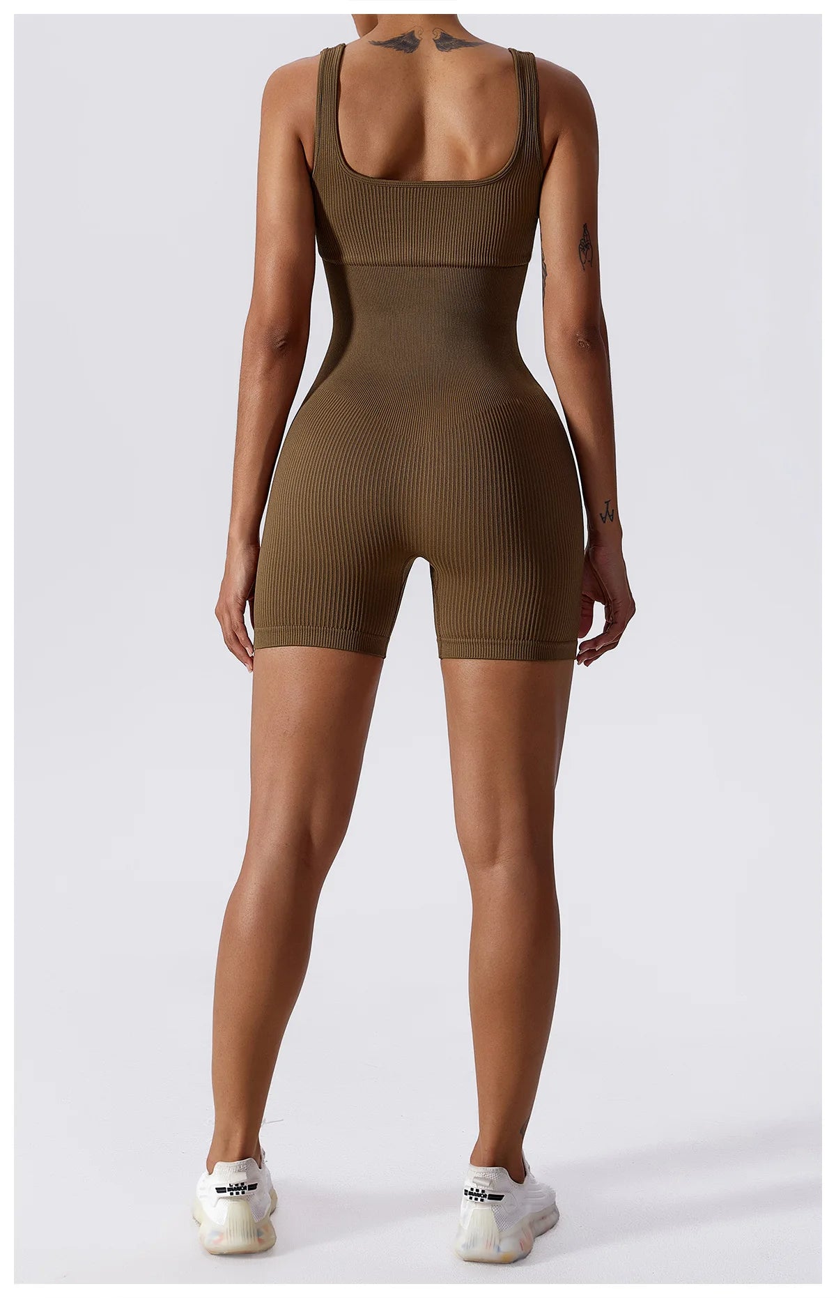 Seamless Ribbed Yoga Romper with Tummy Control