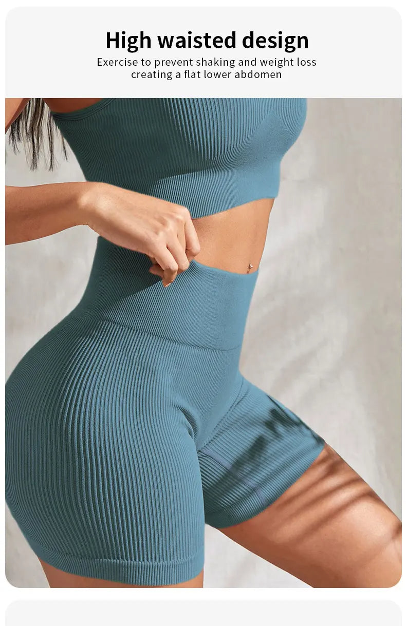 Seamless Ribbed Yoga Set - 2 Piece Workout Outfit