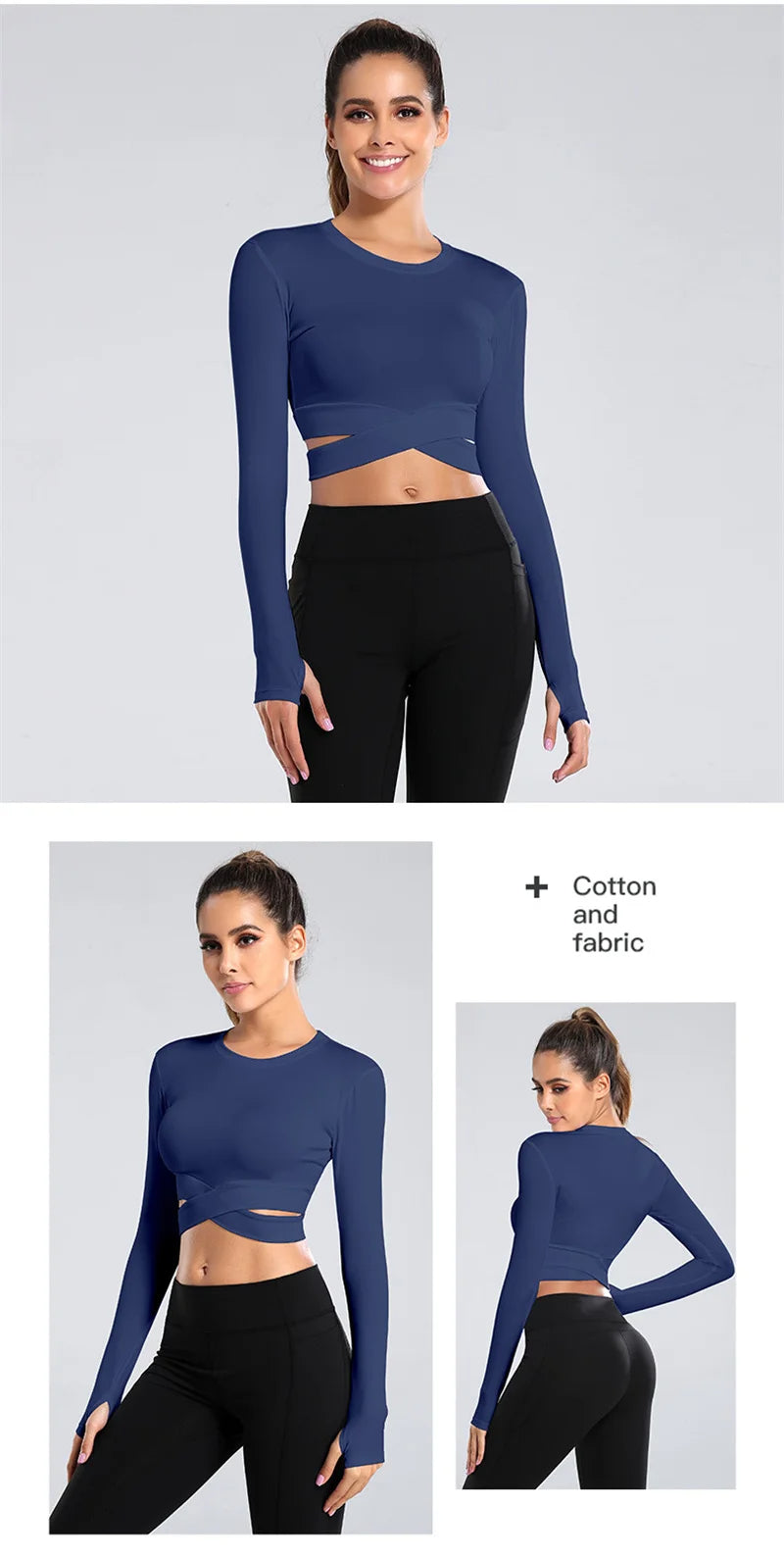 Criss Cross Waist Long Sleeve Yoga Crop Top