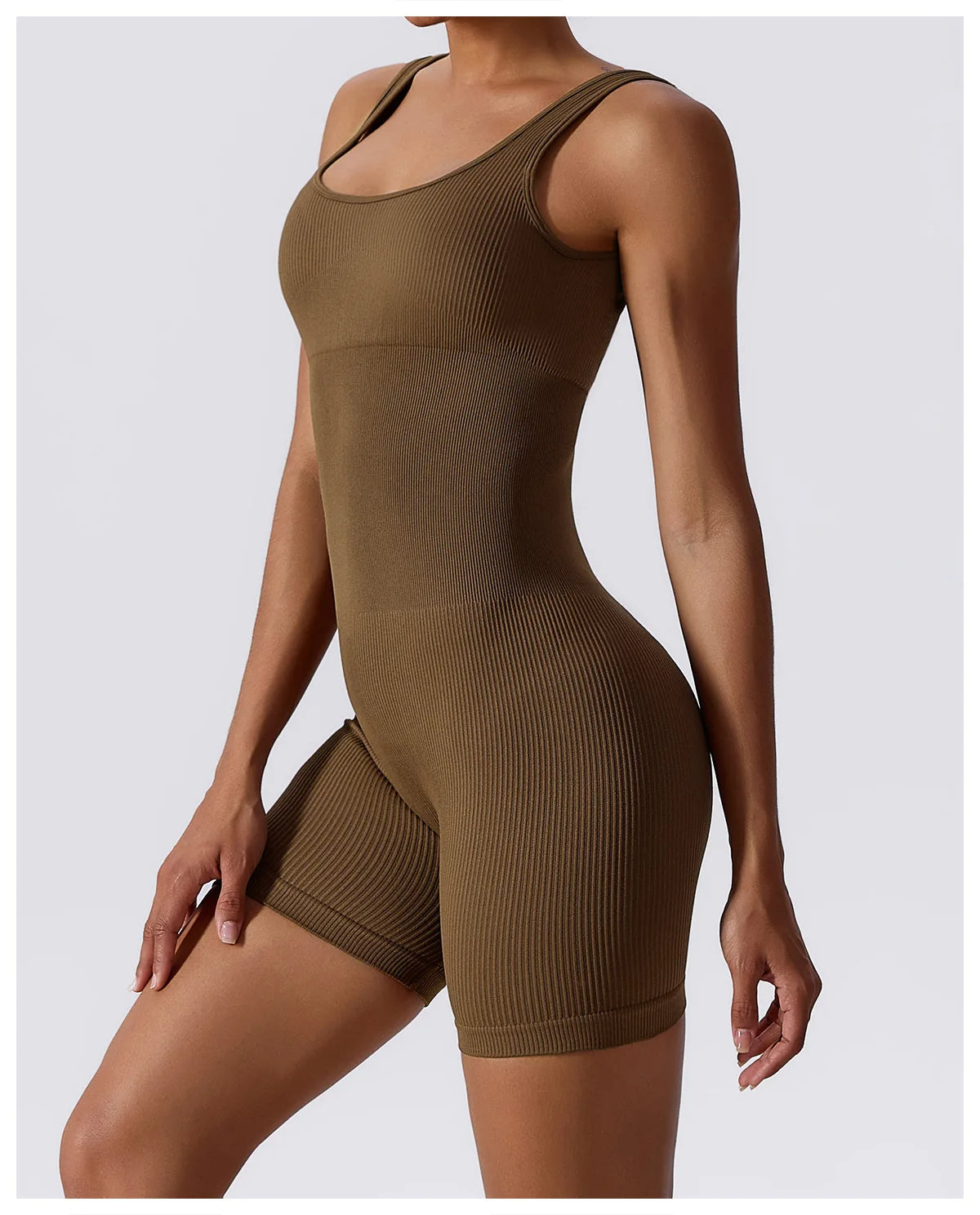 Seamless Ribbed Yoga Romper with Tummy Control