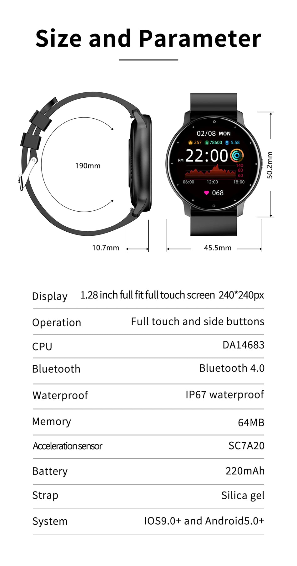 LIGE Smart Watch - Full Touch Fitness Tracker