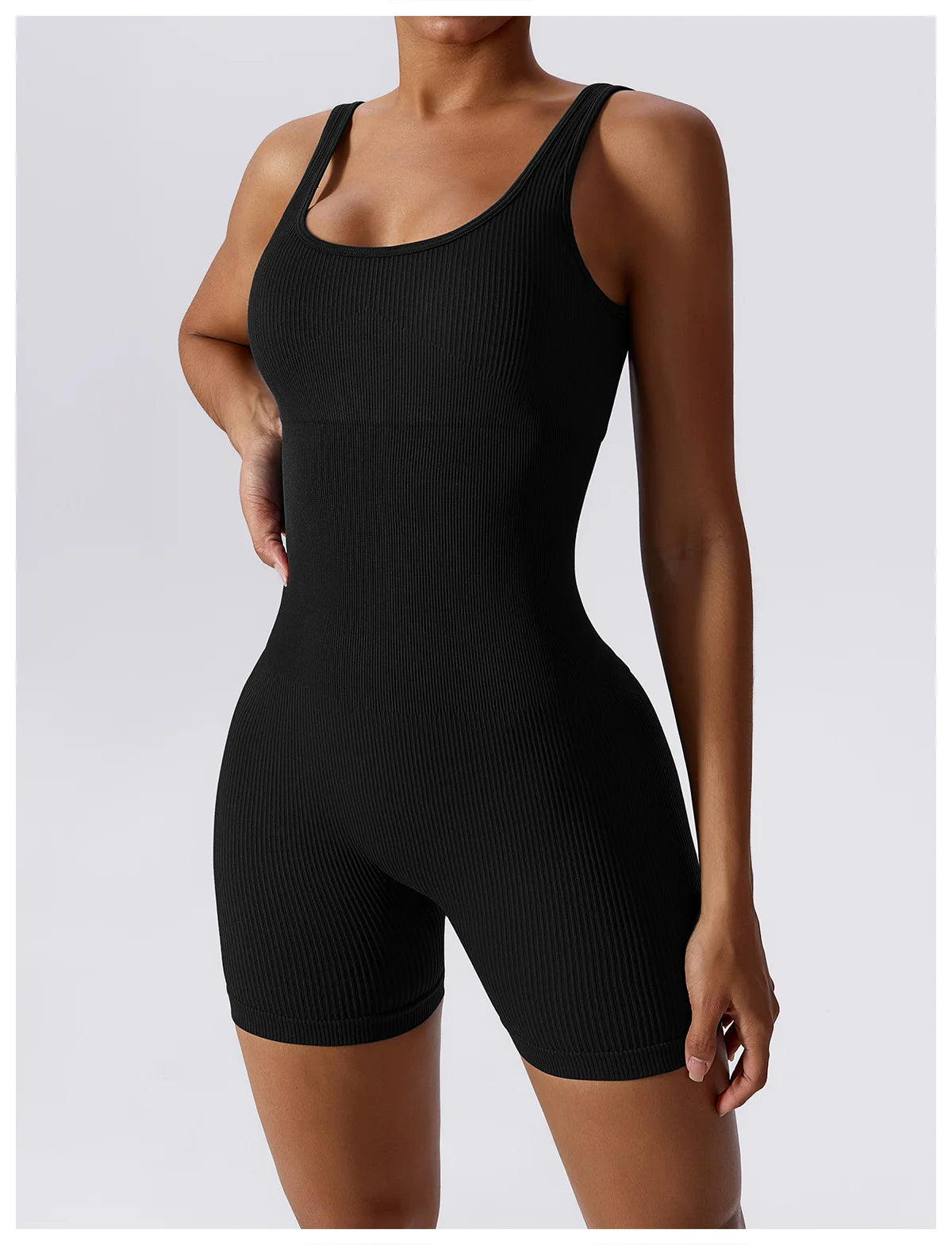 Seamless Ribbed Yoga Romper with Tummy Control