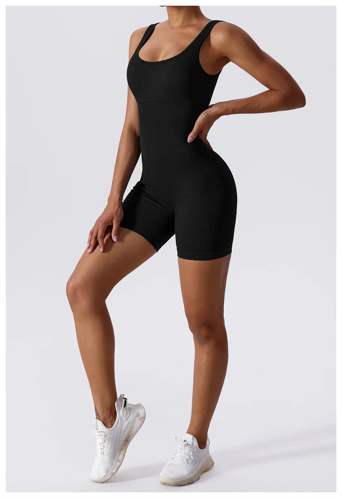 Seamless Ribbed Yoga Romper with Tummy Control