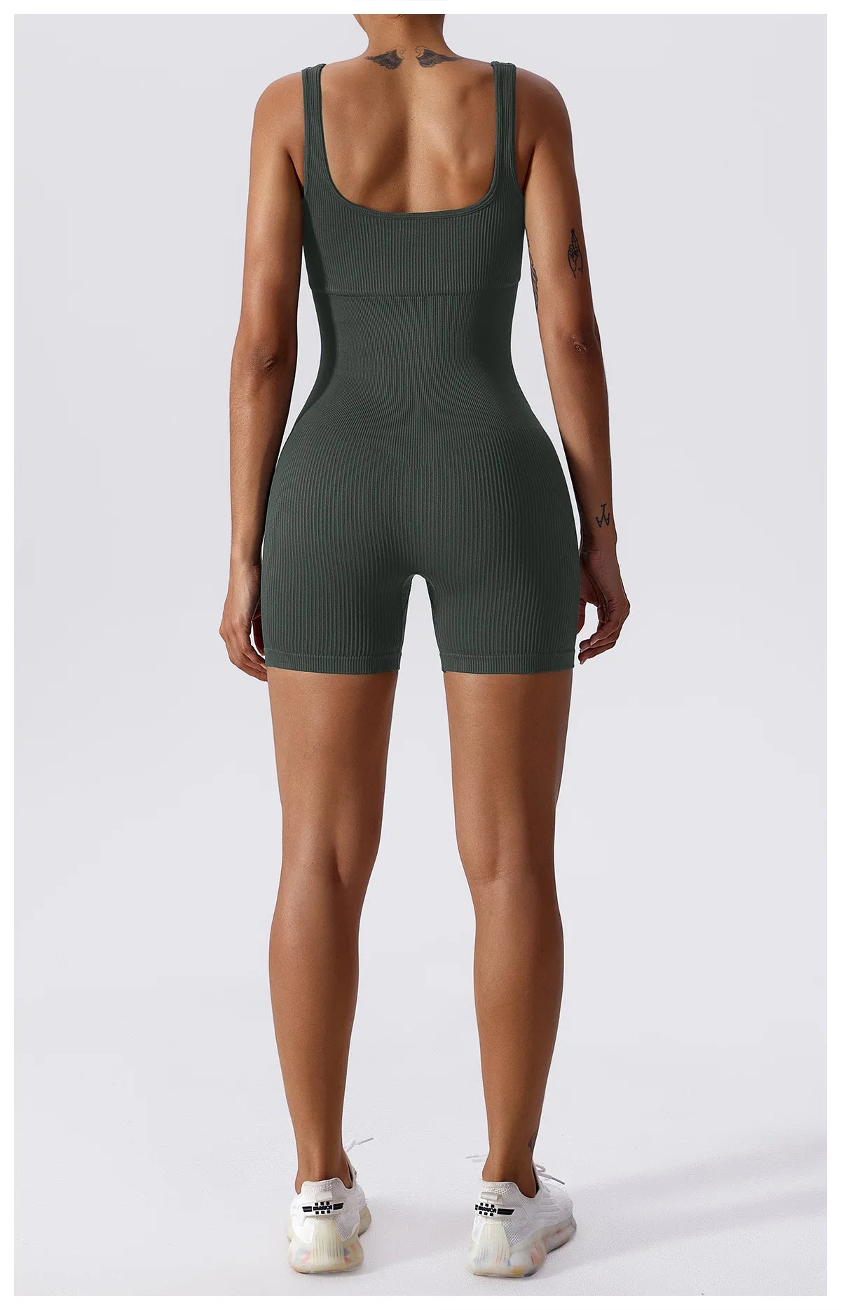 Seamless Ribbed Yoga Romper with Tummy Control