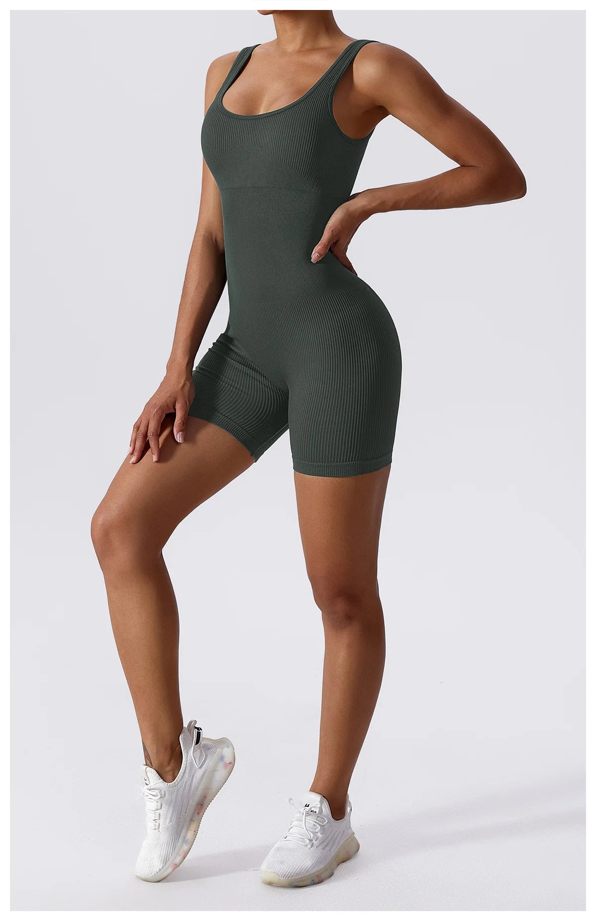 Seamless Ribbed Yoga Romper with Tummy Control