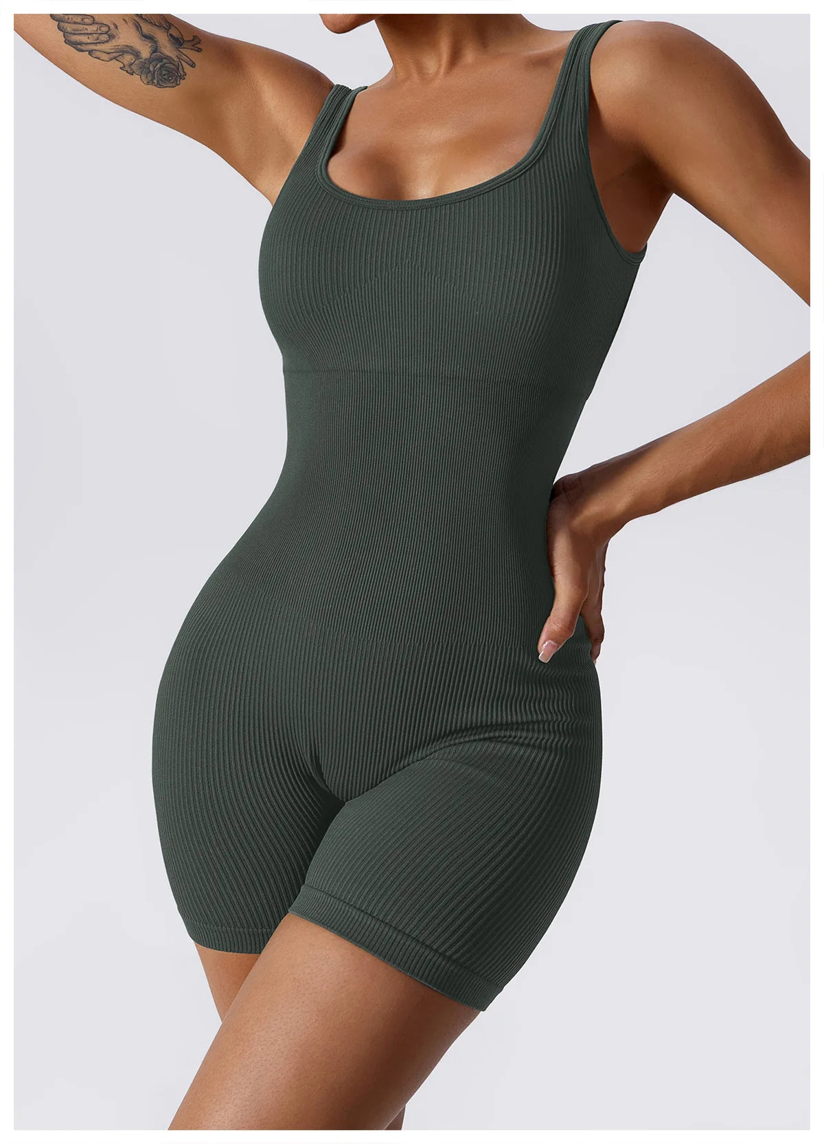 Seamless Ribbed Yoga Romper with Tummy Control