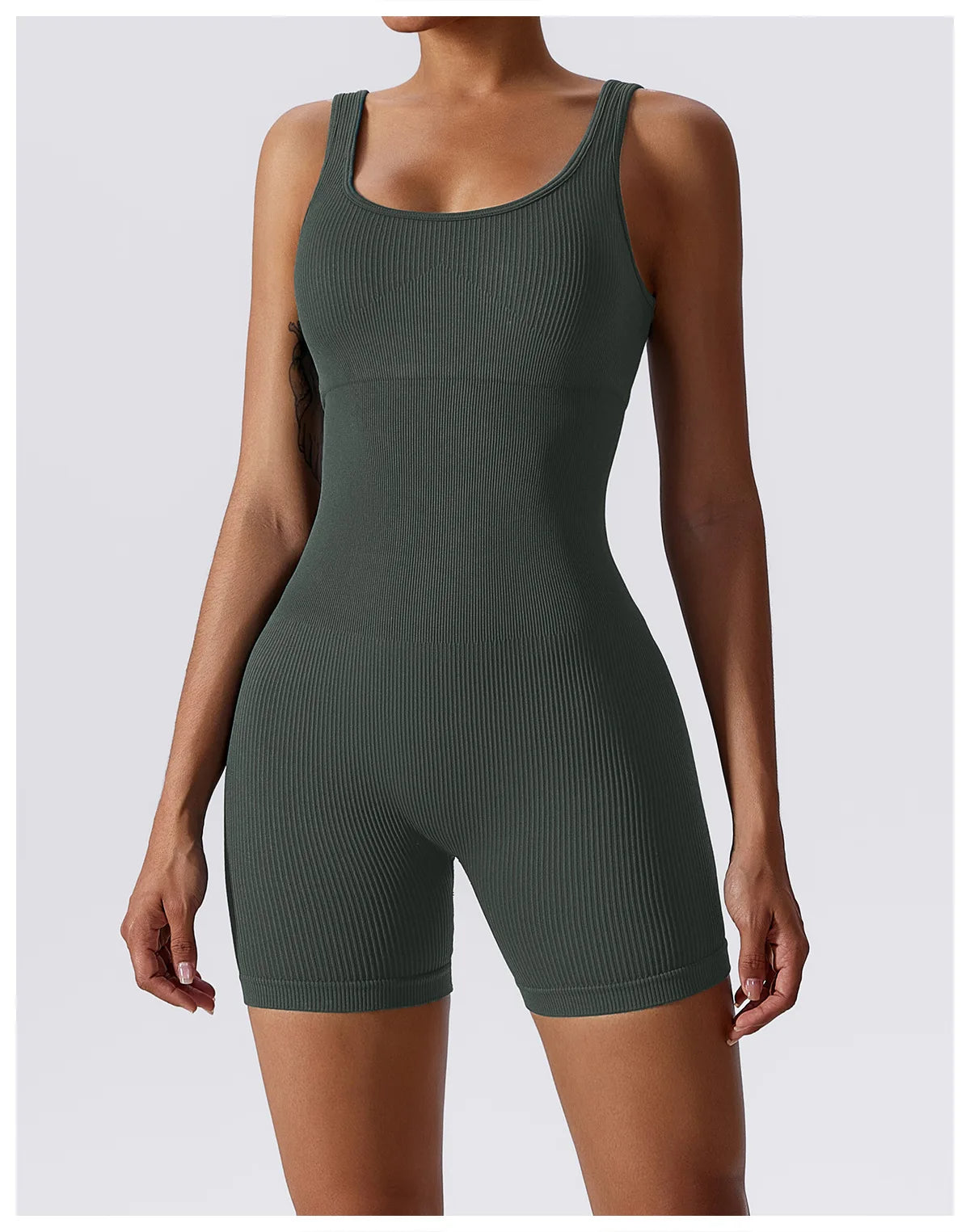 Seamless Ribbed Yoga Romper with Tummy Control