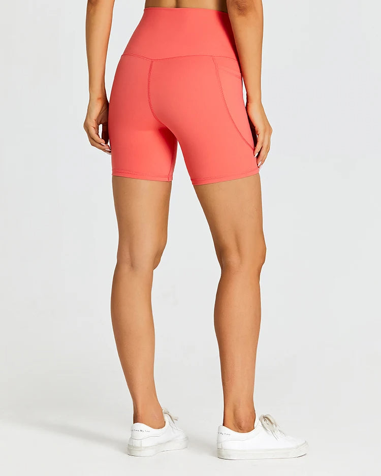 High Waist Yoga Shorts with Tummy Control & Pockets