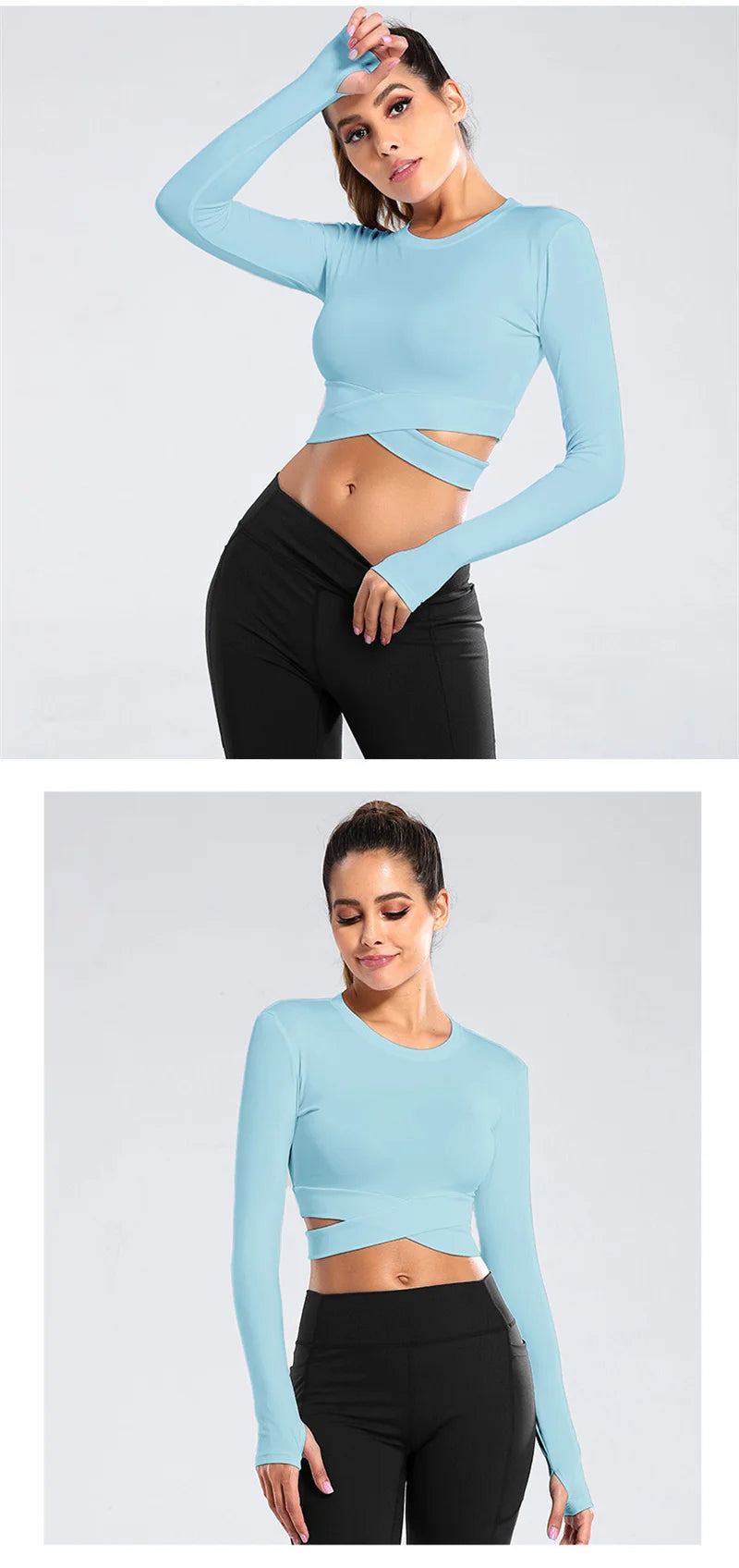 Criss Cross Waist Long Sleeve Yoga Crop Top