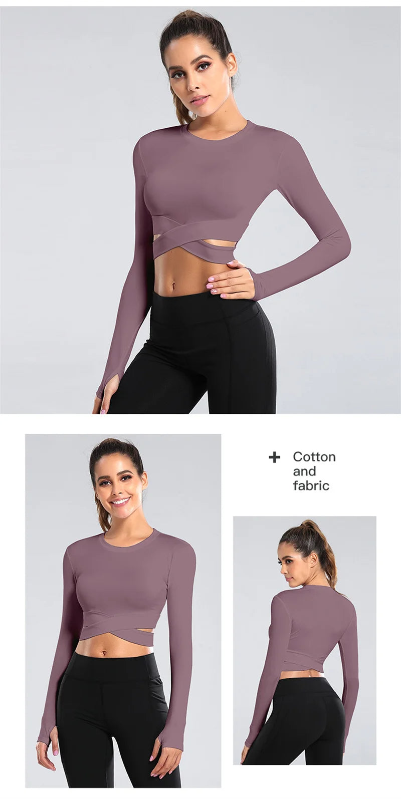 Criss Cross Waist Long Sleeve Yoga Crop Top