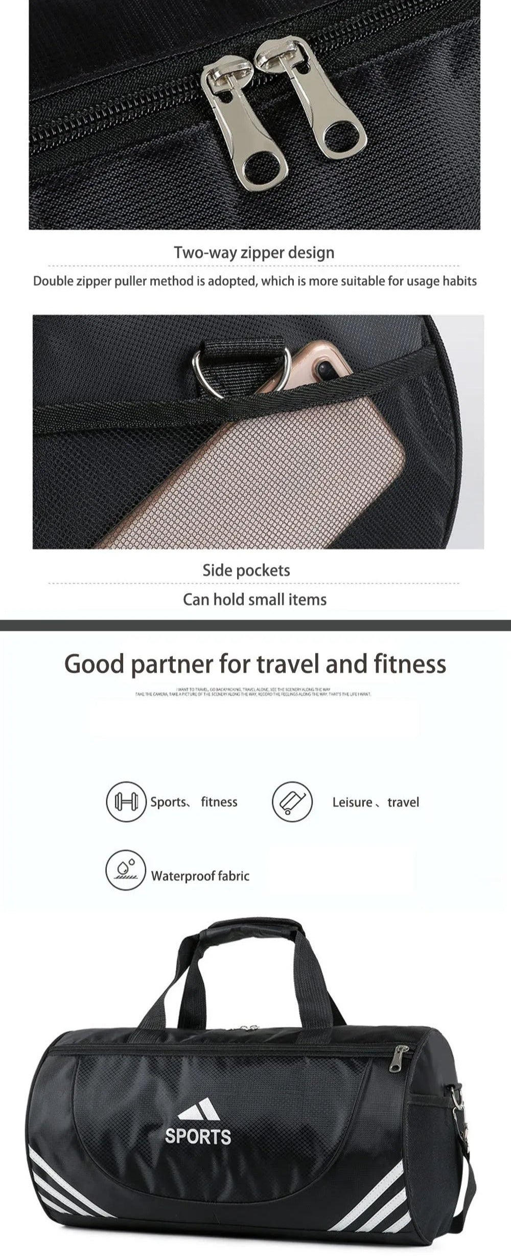 Versatile Waterproof Nylon Gym Bag for Fitness & Travel