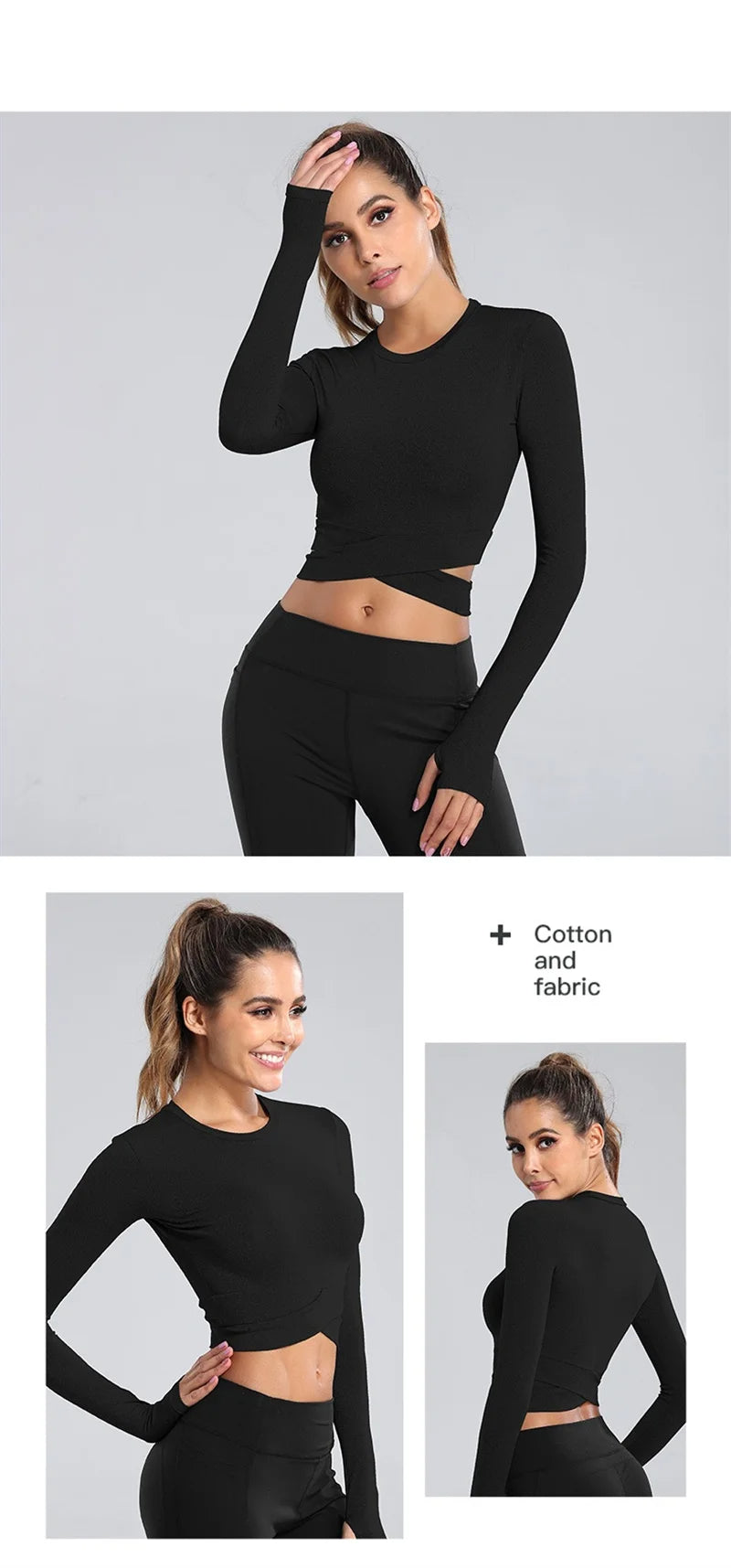 Criss Cross Waist Long Sleeve Yoga Crop Top