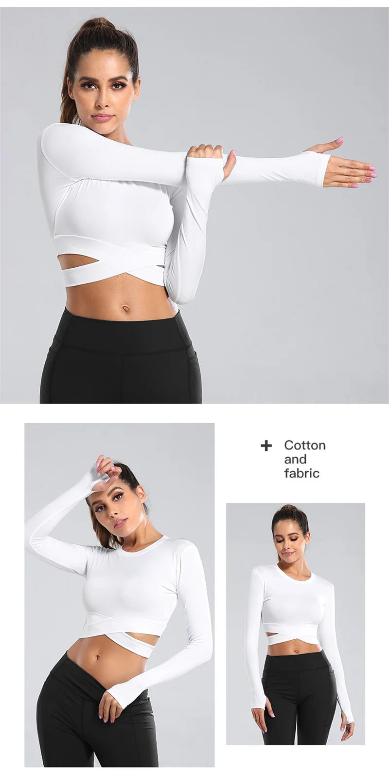 Criss Cross Waist Long Sleeve Yoga Crop Top