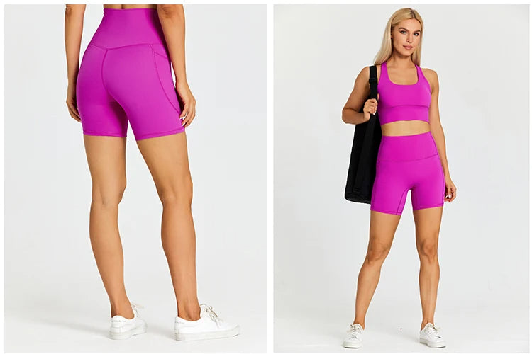 High Waist Yoga Shorts with Tummy Control & Pockets