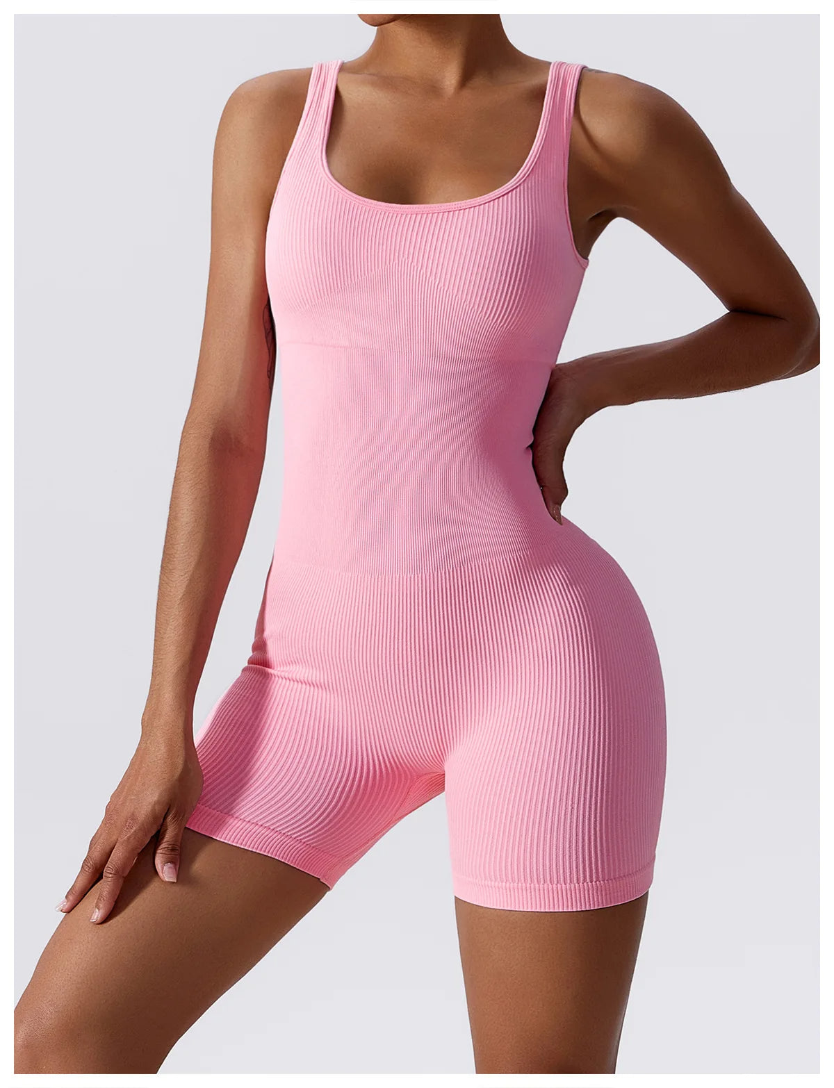 Seamless Ribbed Yoga Romper with Tummy Control