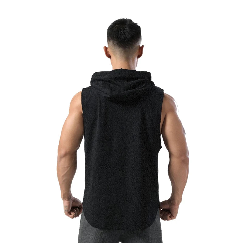 Ice Silk Muscle Hoodie Vest - Summer Gym Essential