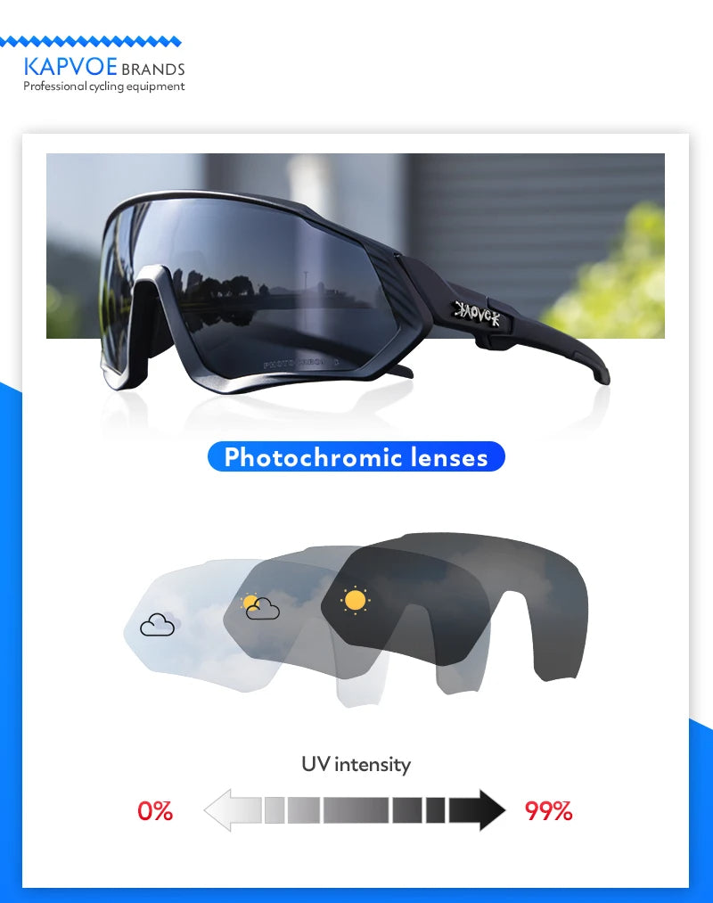 Kapvoe Photochromic Running Sunglasses - Unisex Sports Eyewear