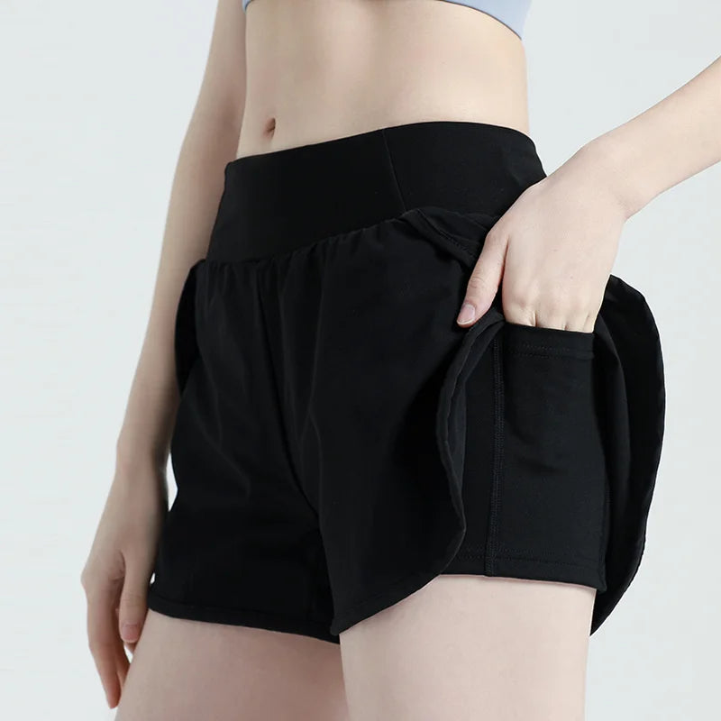 2-in-1 High Waist Yoga Shorts with Pocket