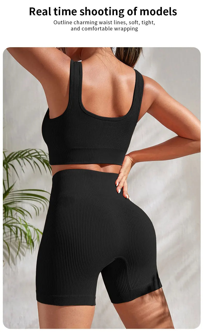 Seamless Ribbed Yoga Set - 2 Piece Workout Outfit