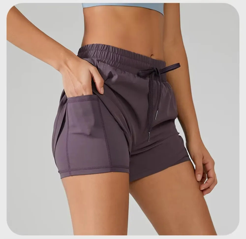 2-in-1 Women's Running Shorts - Yoga & Fitness