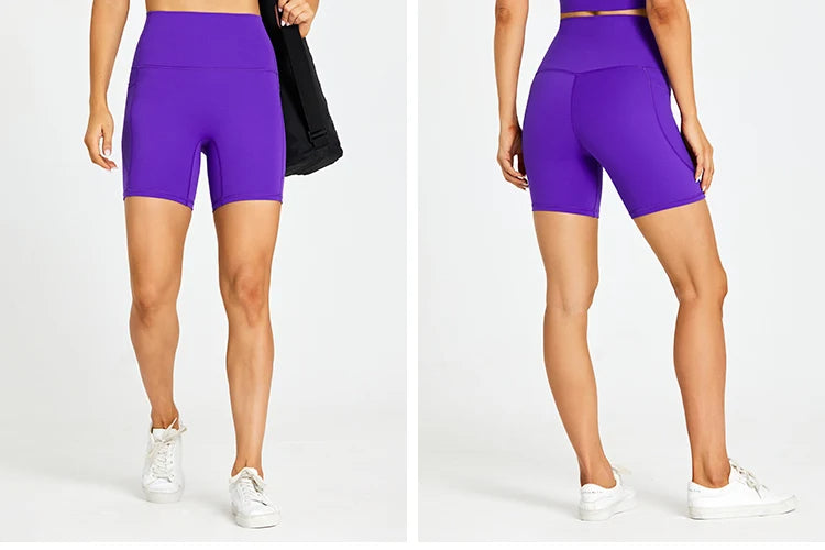 High Waist Yoga Shorts with Tummy Control & Pockets