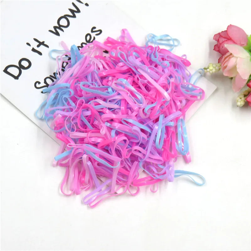 About 100PCS/1000PCS Gummies Elastic Silicone Hair Bands For Girl Hair Gums Woman Scrunchy Kids Rubber Hair Accessories Headband