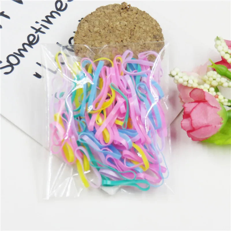 About 100PCS/1000PCS Gummies Elastic Silicone Hair Bands For Girl Hair Gums Woman Scrunchy Kids Rubber Hair Accessories Headband