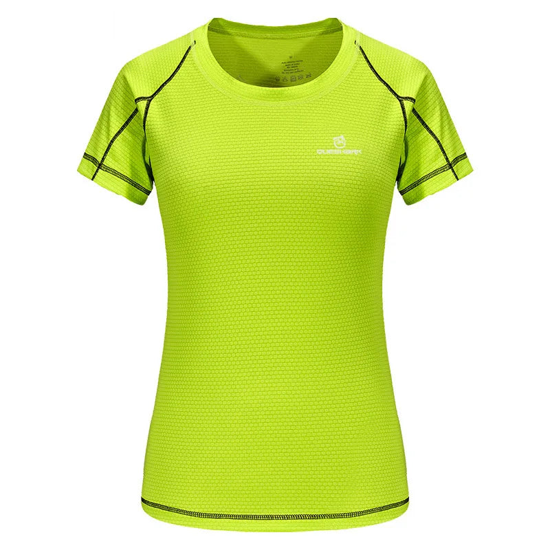 QUESHARK Women Quick Dry Short Sleeve Sports Running T Shirt Breathable Slim Tops Yoga T-shirts Tees Fitness Gym Workout Shirts