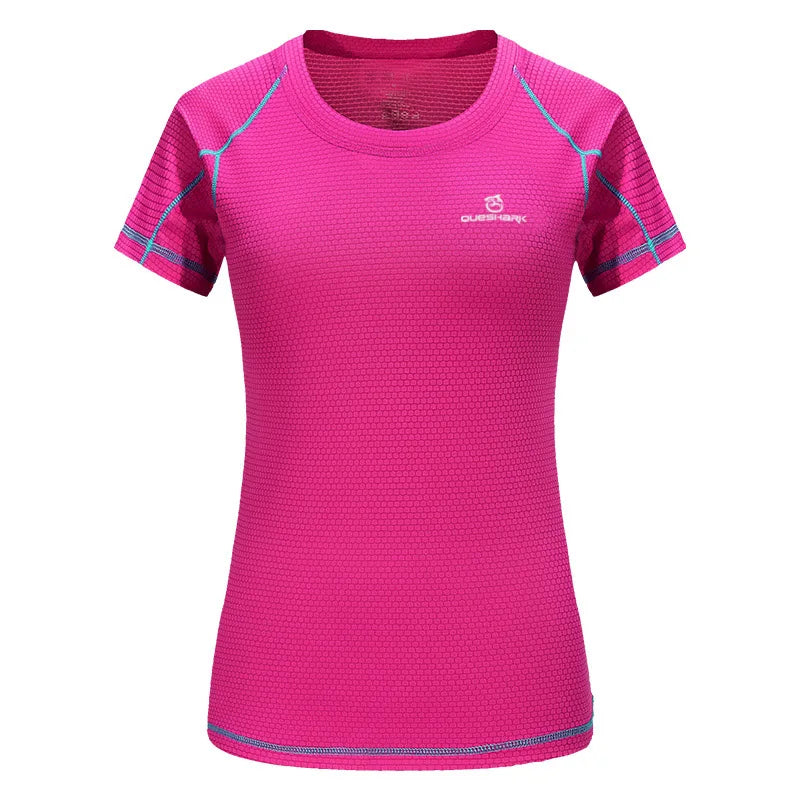 QUESHARK Women Quick Dry Short Sleeve Sports Running T Shirt Breathable Slim Tops Yoga T-shirts Tees Fitness Gym Workout Shirts