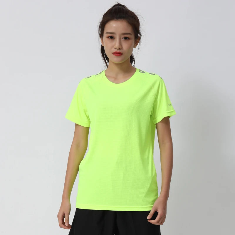 Women Sport T-shirts Quick Dry Print Running Casual Short Sleeve Loose Gym Top Breathable Workout Shirts S-4XL Female Tshirt