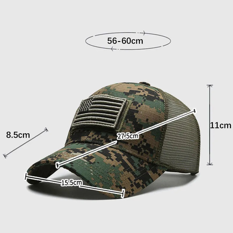 Men American Flag Camouflage Baseball Cap Male Outdoor Breathable Tactics Mountaineering Peaked Hat Adjustable Stylish Casquette