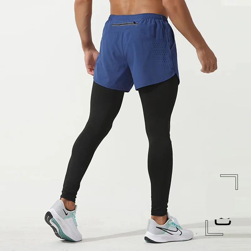 New Men Sport Running Shorts Men 2 In 1 Sportswear Quick Dry Compression Legging Fitness Workout Training Jogging Short Pant Men