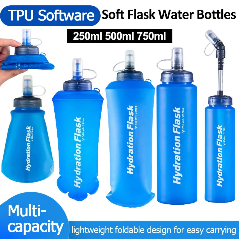 250ml 500ml 750ml TPU Soft Flask Water Bottle Ultralight Folding Collapsible Water Bottle Running Hydration Pack Waist Bag Vest