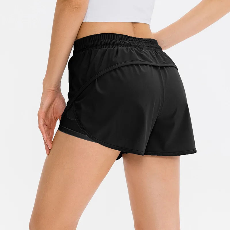 Gym Sport Shorts Women Elastic High Waist Short Pants With Pockets Fake Two Pieces Yoga Leggings Running Training Shorts