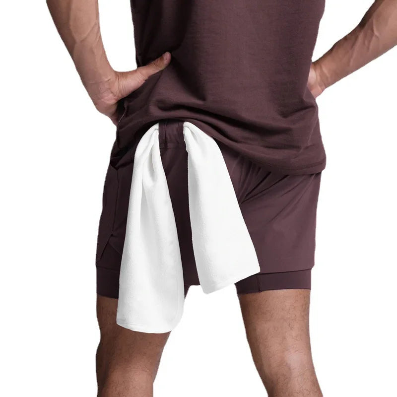 Muscular Gym Men's Sports Casual Shorts Double-decker 2in1 Basketball Short Pants Fitness Sweat Quick Dry Breathability Shorts