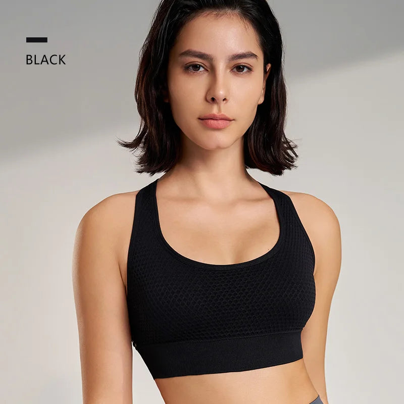 Women Shockproof Gathered Breathable Sports Underwear Running Workout Beauty Back Yoga Bra Fintess Gym Push UP Exercise Tops