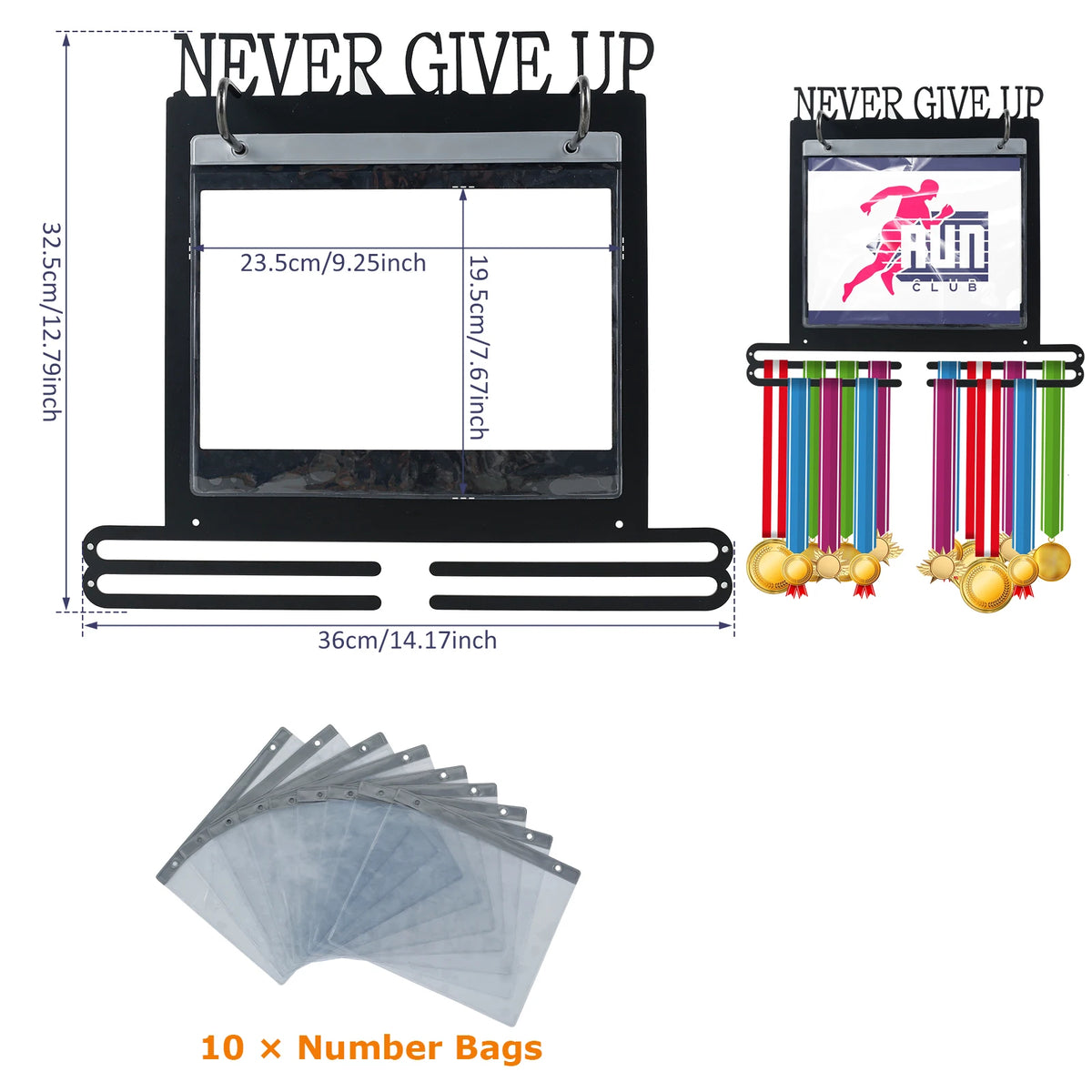 Medal Hanger Display Wall Mounted Medals Display Hanger with Number Bags and Hooks for Marathon Gymnastics Swim Race Decoration