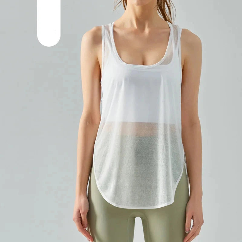 Women Backless Yoga Shirts Running Fitness T-shirts Sleeveless Vest Quick Dry Loose Sport Tee Tops Female Gym Workout Blouse