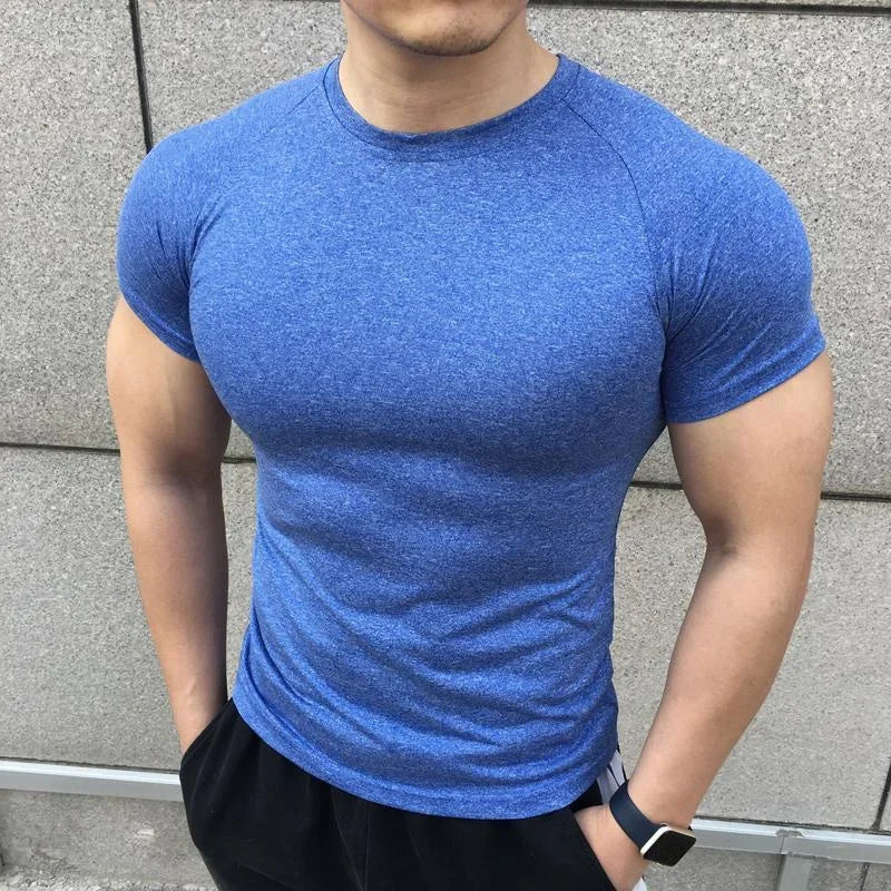 New Men Summer Short Sleeve Fitness T Shirt Running Sport Gym solid color quick dry T Shirt Workout Casual Quality Tops Clothing