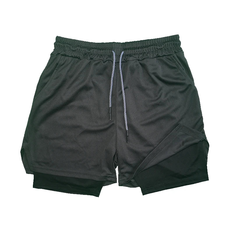 Men's Double Layer Fitness Shorts Drawstring Mesh Lining Elastic Waist Breathable Quick Dry to Beach Pool Summer Male