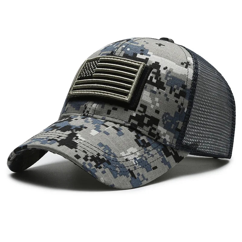 Men American Flag Camouflage Baseball Cap Male Outdoor Breathable Tactics Mountaineering Peaked Hat Adjustable Stylish Casquette