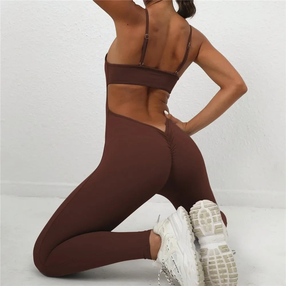 Pad V CutWorkout Set Back Scrunch Yoga Sets Bodysuit Body Training Fitness One Piece Jumpsuit Dancing Female Yoga Suit Romper