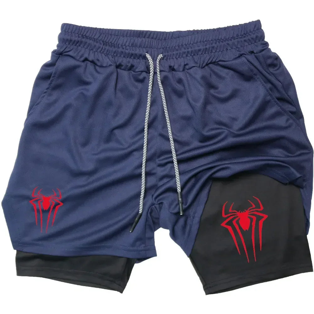 Spider print men's sports compression shorts, summer shorts, casual, training, running, knitting, 2-in-1, Dean M, 2024